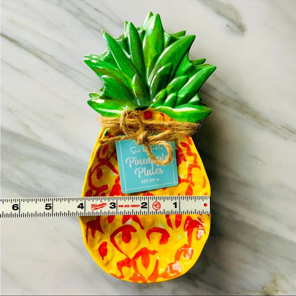 Sur La Table•NWT,4-Appetizer Plates +Pineapple Party Bundle~Straws,Napkins,Picks